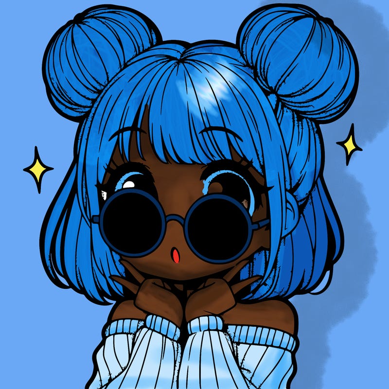 manga girl with hairbuns and sun shape sunglasses