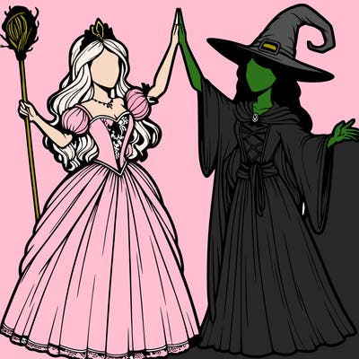 detailed realistic split of a princess and a witch