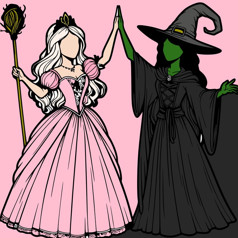 detailed realistic split of a princess and a witch