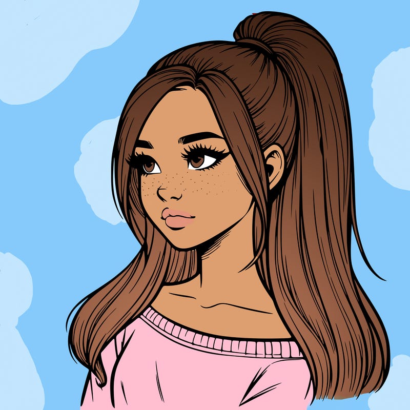 realistic girl with a high ponytail