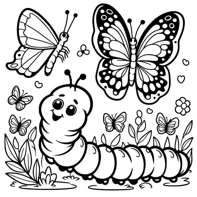 caterpillar alongside butterflies