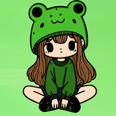 a girl wearing a frog hat and some frog socks