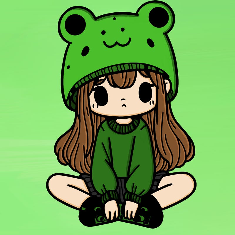 a girl wearing a frog hat and some frog socks