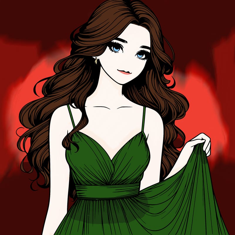 realistic girl in flowy silky prom dress