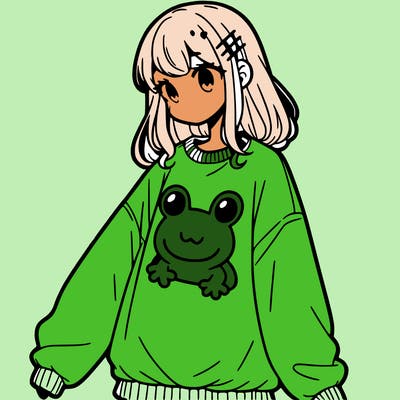 girl wearing frogging sweatshirt