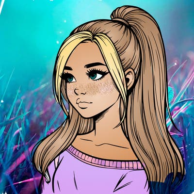 realistic girl with a high ponytail