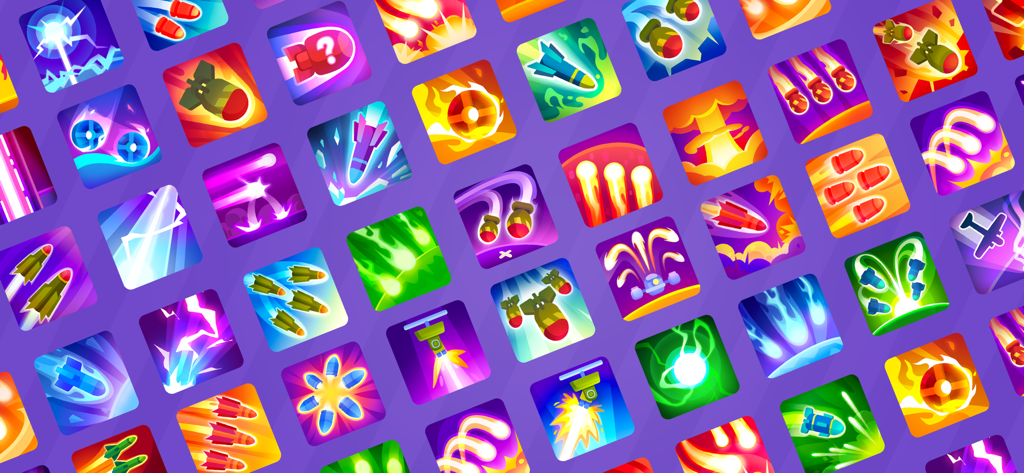 Tank Stars - Tank Starsの武器と特殊能力アイコンのカラフルなグリッド