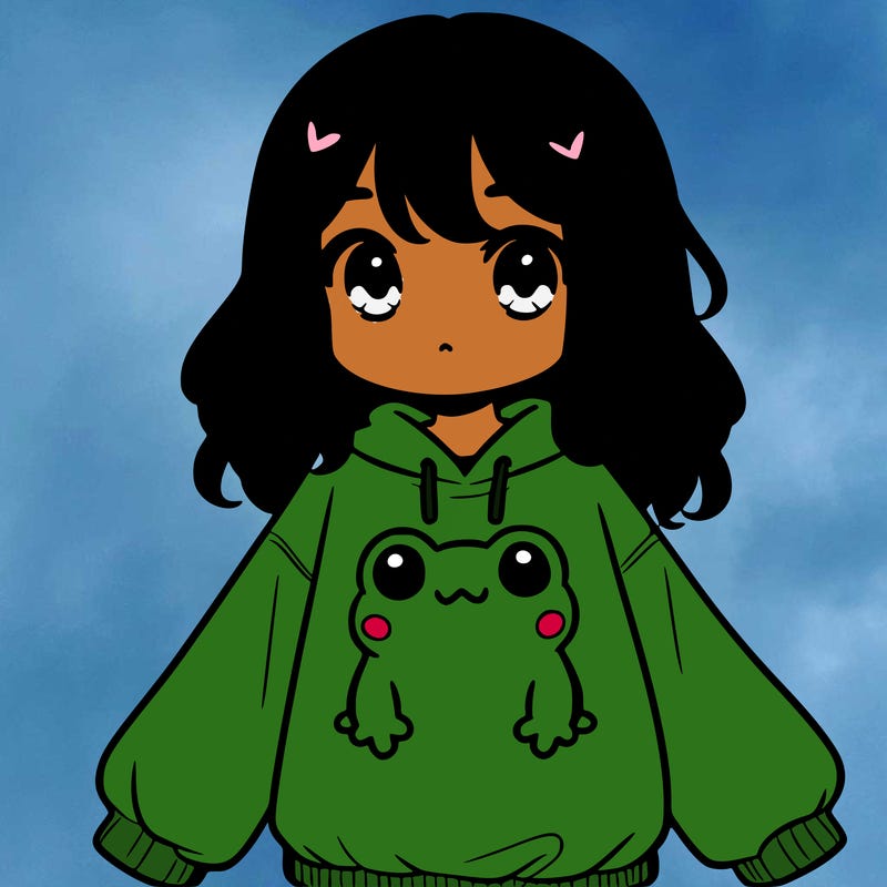 girl wearing frogging sweatshirt