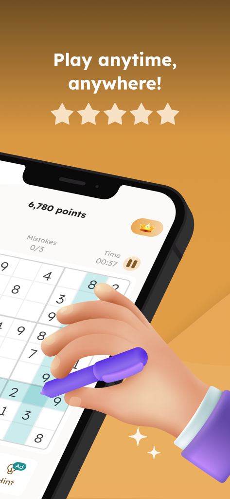 Sudoku Classic - Math Master - Juego de rompecabezas de Sudoku en un smartphone con puntos y temporizador