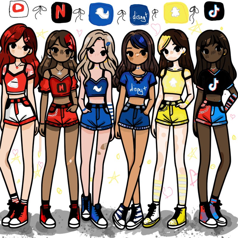 a group of girls wearing crop tops and shorts