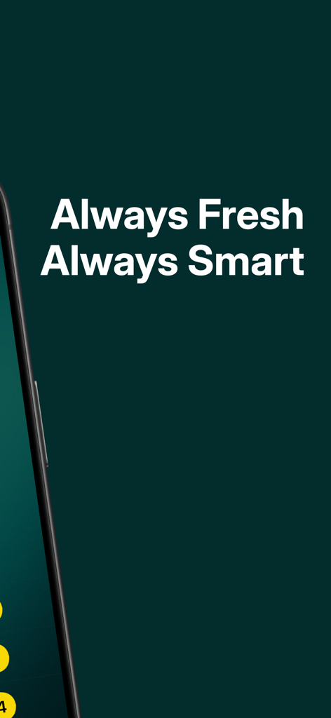 EuroJackpot AI Predictor - Texto Always Fresh Always Smart sobre un fondo verde oscuro de la captura de pantalla de la aplicación EuroJackpot AI Predictor.