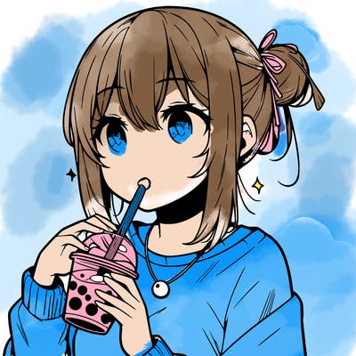 manga character drinking boba