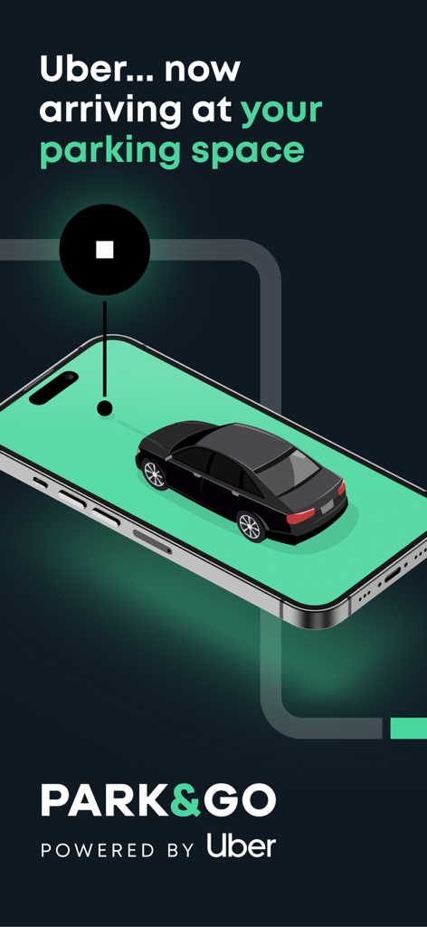YourParkingSpace - Parking App - YourParkingSpace app promotional screen for Park and Go integration with Uber.