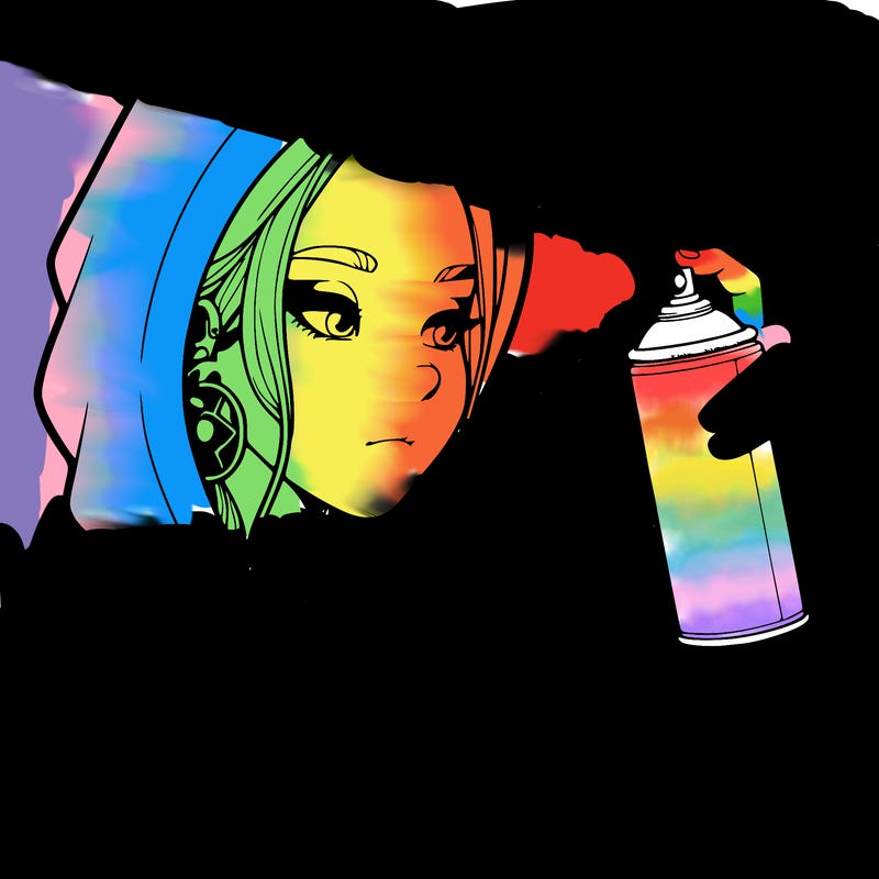 a realistic girl, spray painting