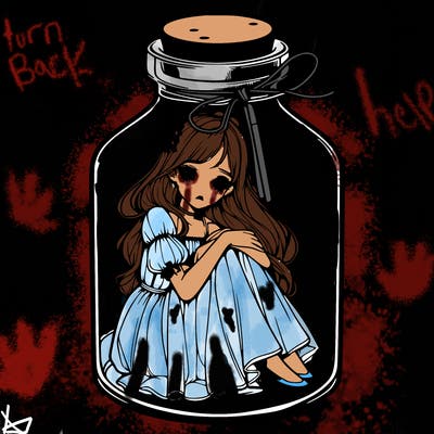 beautiful realistic girl trapped in bottle