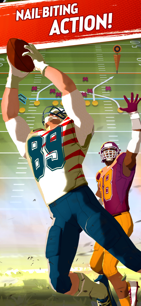 Rival Stars College Football - A college football player catching a ball with a tactical playbook diagram in the background