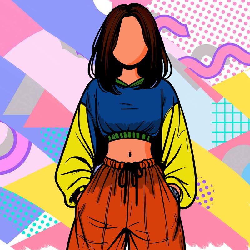 realistic girl faceless with baggy pants and a crop top
