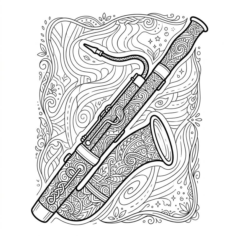 Explore the sophisticated blend of music and art with this Zentangle Bassoon coloring page, perfect for teens seeking a detailed and calming creative challenge. Each intricate pattern invites a mindful coloring experience, transforming the classic instrument into a unique work of art.