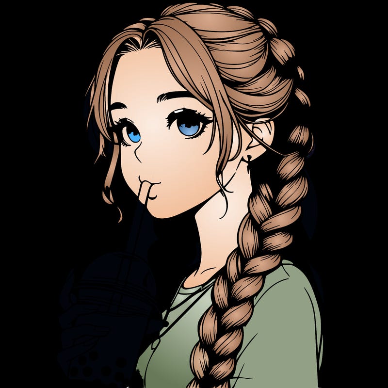 realistic girl with braided hair drinking boba