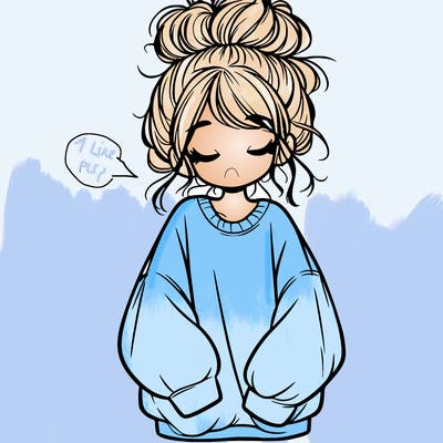 girl with baggy sweatshirt and messy bun