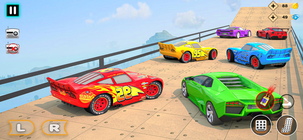 Real Stock Car Racing Stunts - Coloridos stock cars en una mega rampa de gran altitud en un juego de carreras 3D