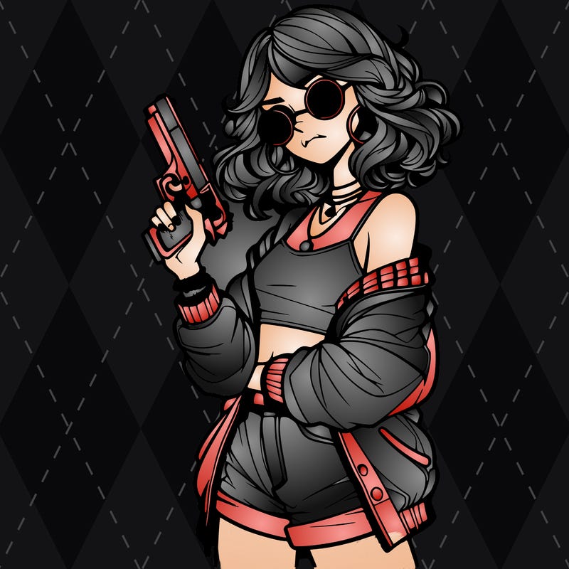 stylish teenage girl with gun