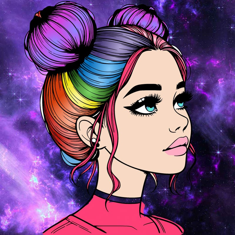 realistic girl with buns on the top of her head