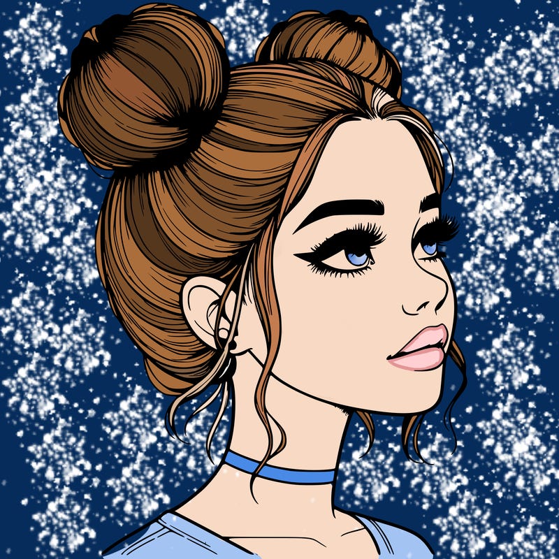 realistic girl with buns on the top of her head