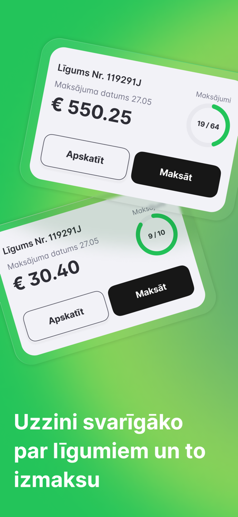 Banknote - Banknote app screen showing active loan details with payment progress bars and pay buttons
