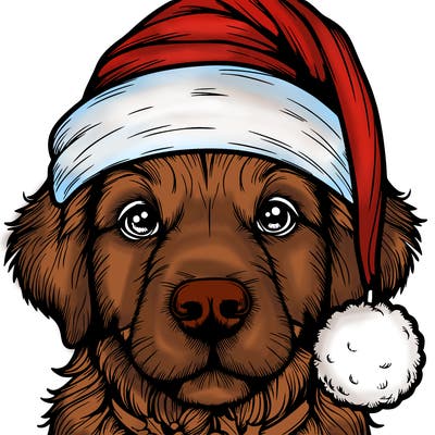 realistic dog with a christmas hat