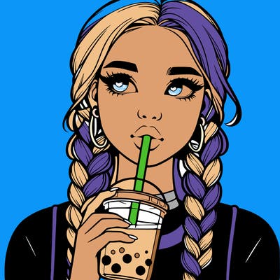 realistic girl with braided hair drinking boba
