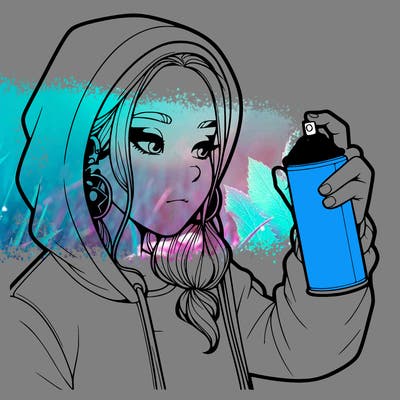 a realistic girl, spray painting