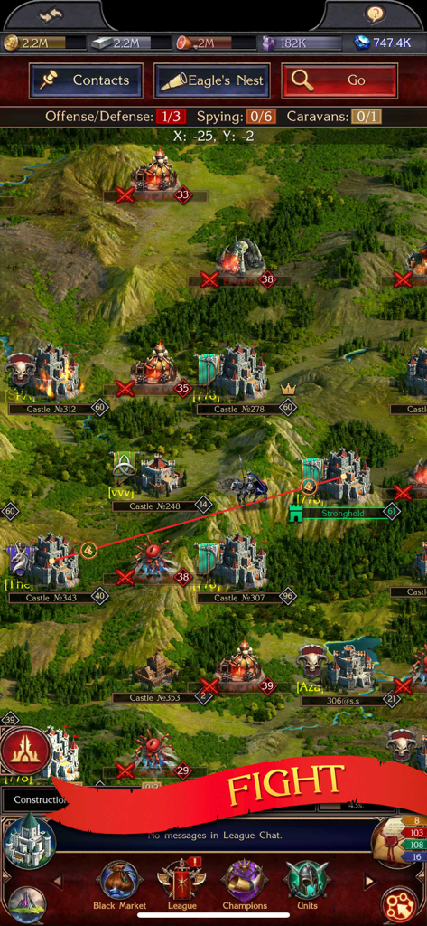 Stormfall: Rise of Balur - Top down strategic world map view in Stormfall Rise of Balur showing various castles and territories for conquest