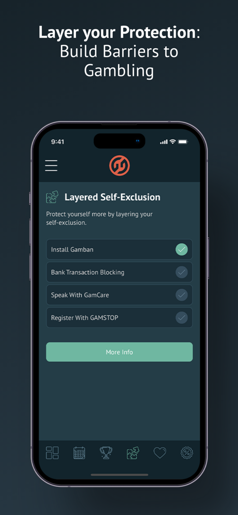 Block Online Gambling - Gamban - Gamban app displaying layered self-exclusion options on an iPhone.