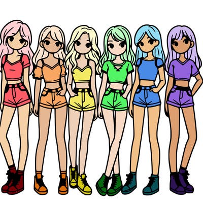 a group of girls wearing crop tops and shorts