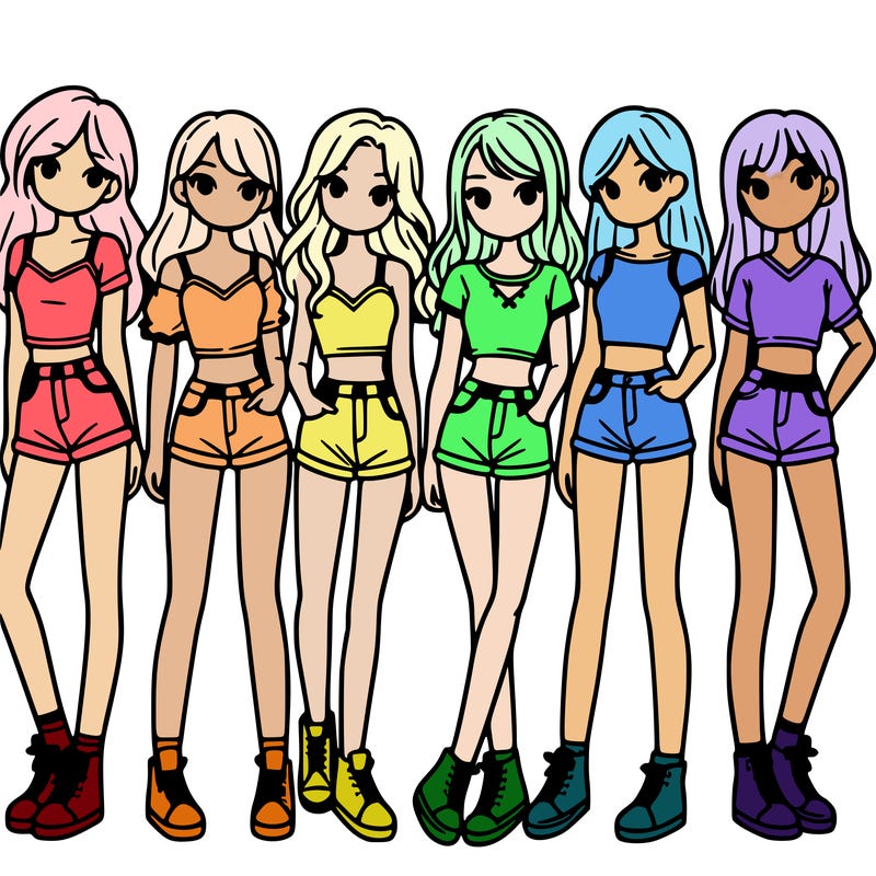a group of girls wearing crop tops and shorts