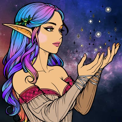 realistic elf girl doing magic