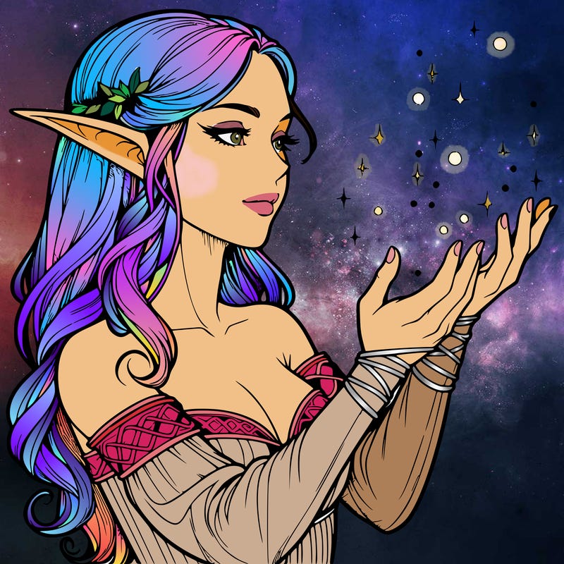 realistic elf girl doing magic