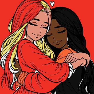 realistic girls hugging