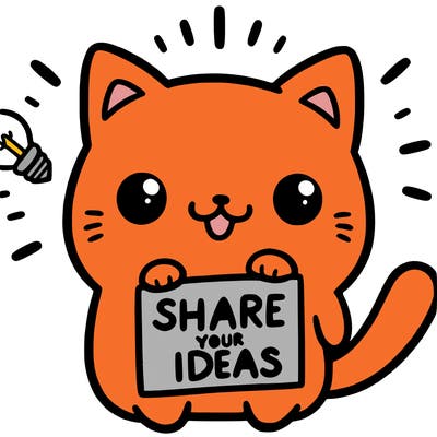a cute cat saying share your ideas