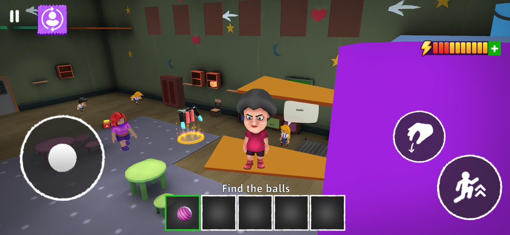 A prankster character in a colorful classroom environment solving a puzzle in School Breakout.