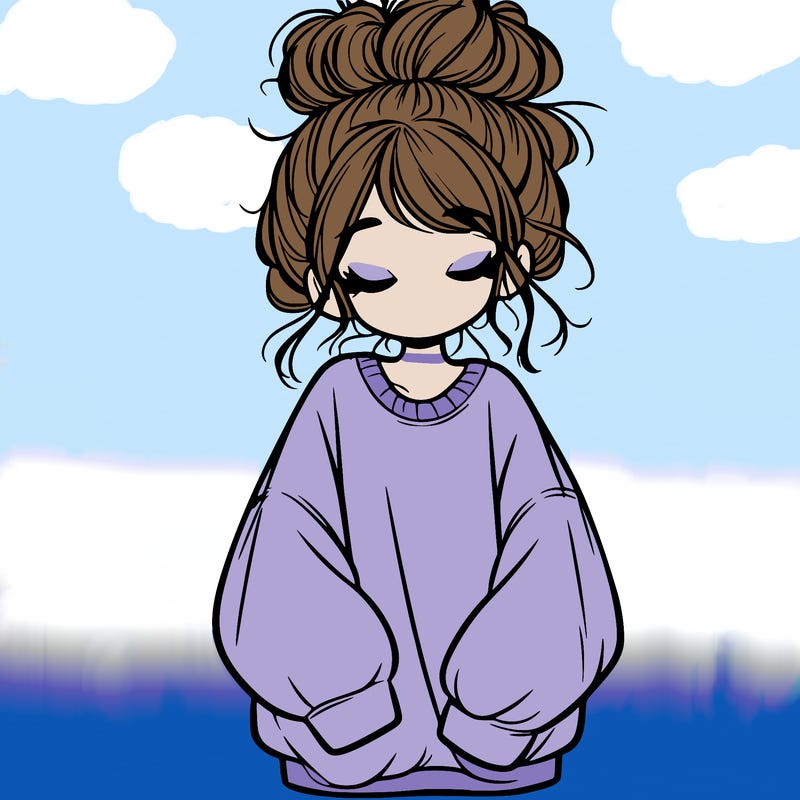 girl with baggy sweatshirt and messy bun