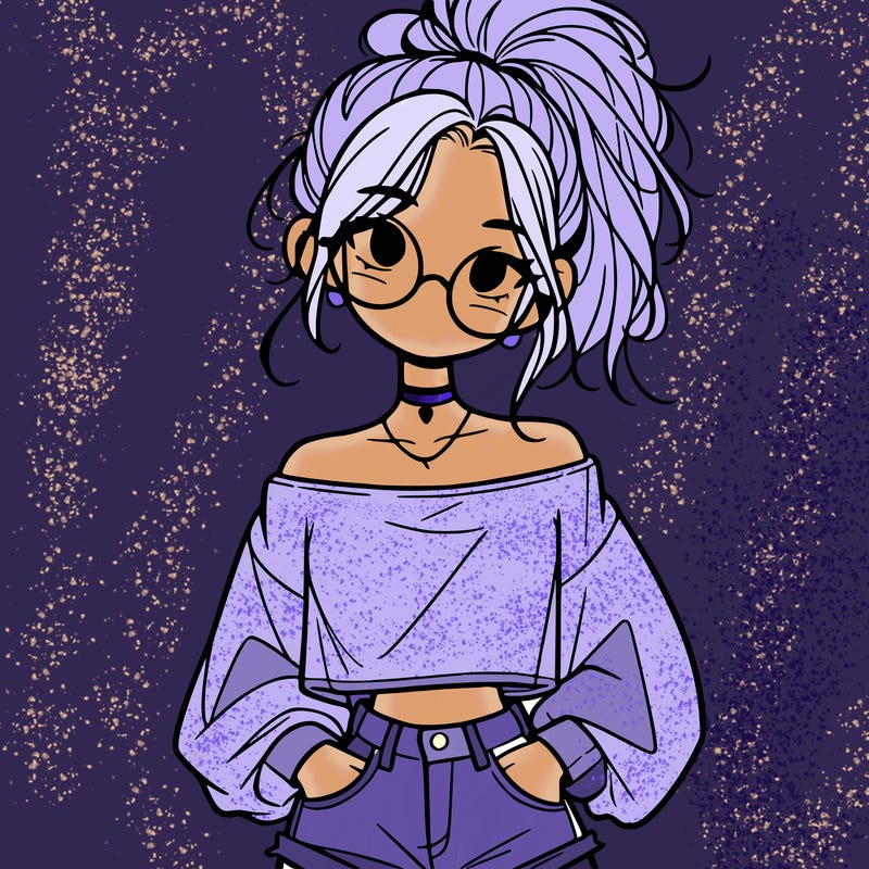 girl with a messy ponytail glasses a baggy crop top and jean shorts