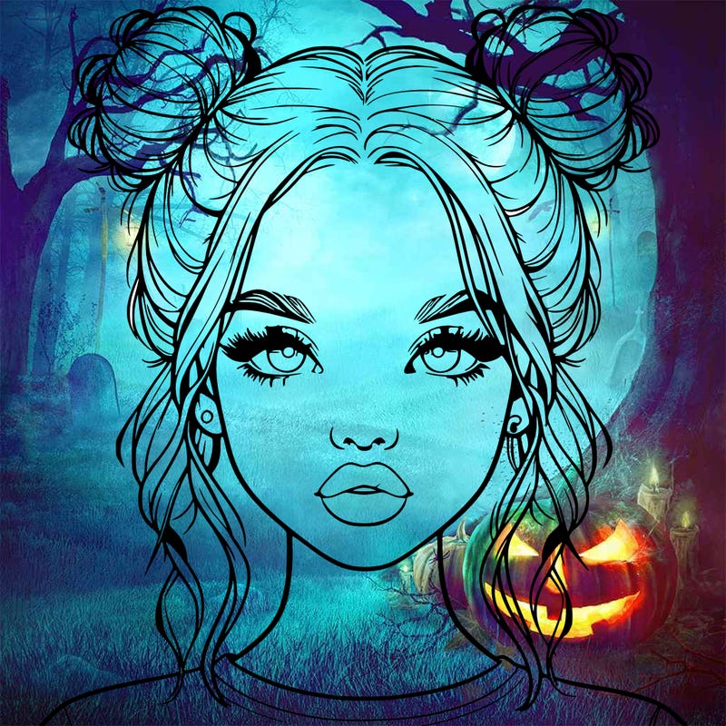 realistic girl with two buns in hair and lips