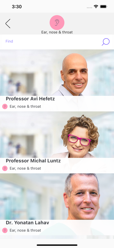 List of ear nose and throat specialist doctors available for online consultation in the Harel Health app