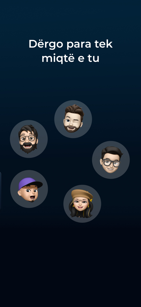 POK - POK app screen showing social money transfer feature with user avatars and Albanian text