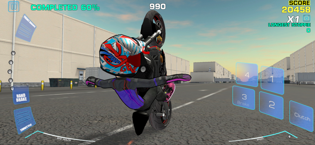 Stunt Bike Freestyle - Motorcycle performing a vertical stoppie stunt in Stunt Bike Freestyle gameplay