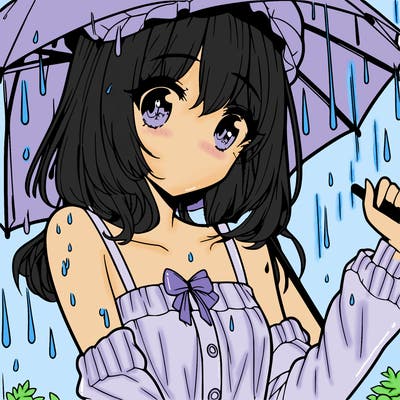 pretty anime girl in the rain