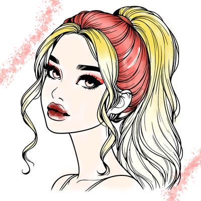 realistic girl with a ponytail on her hair and lips