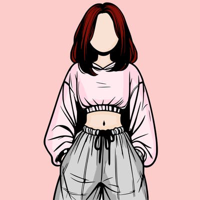 realistic girl faceless with baggy pants and a crop top